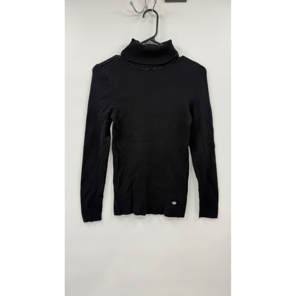 Lauren Ralph Lauren M Turtleneck Sweater Womens Black Ribbed Knit Cotton Blend